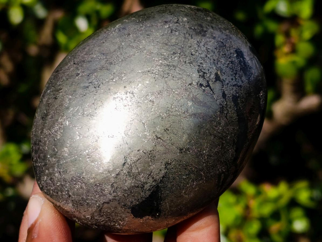 Polished Cabinet Size Basalt and Pyrite Pharaoh Stone Palm Stone x 1 From Iron Duke Mine, Zimbabwe