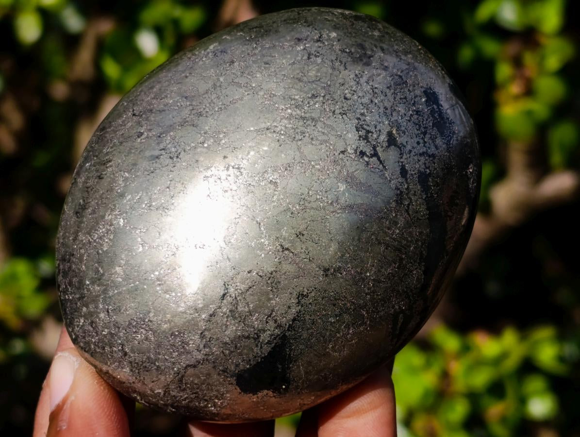 Polished Cabinet Size Basalt and Pyrite Pharaoh Stone Palm Stone x 1 From Iron Duke Mine, Zimbabwe
