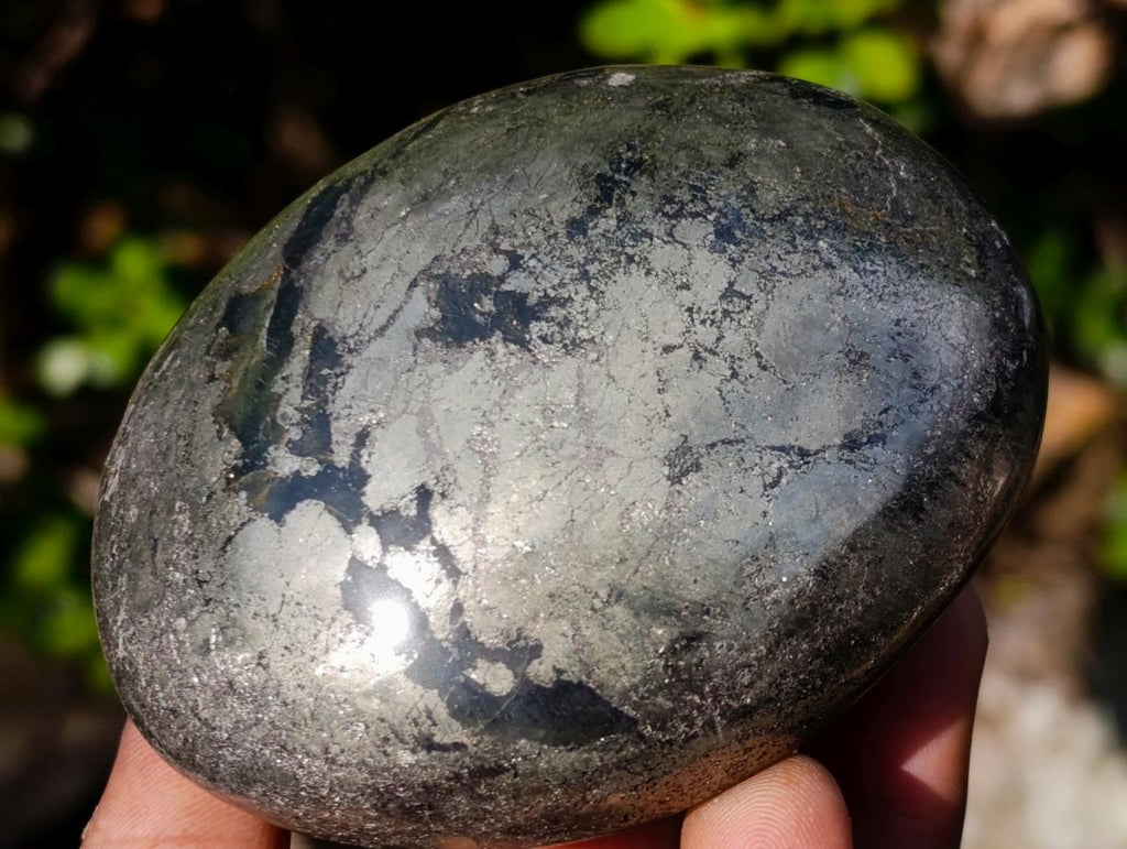 Polished Cabinet Size Basalt and Pyrite Pharaoh Stone Palm Stone x 1 From Iron Duke Mine, Zimbabwe
