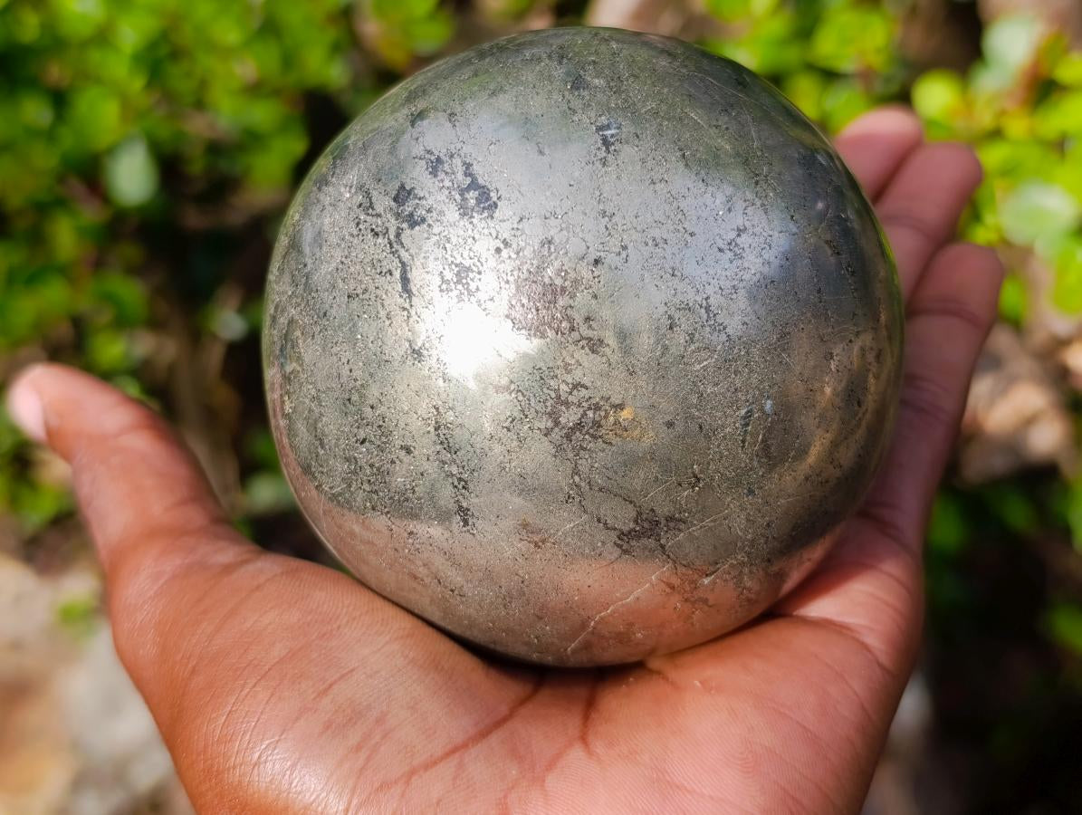 Polished Large Basalt and Pyrite Pharaoh Stone Sphere x 1 From Iron Duke Mine, Zimbabwe
