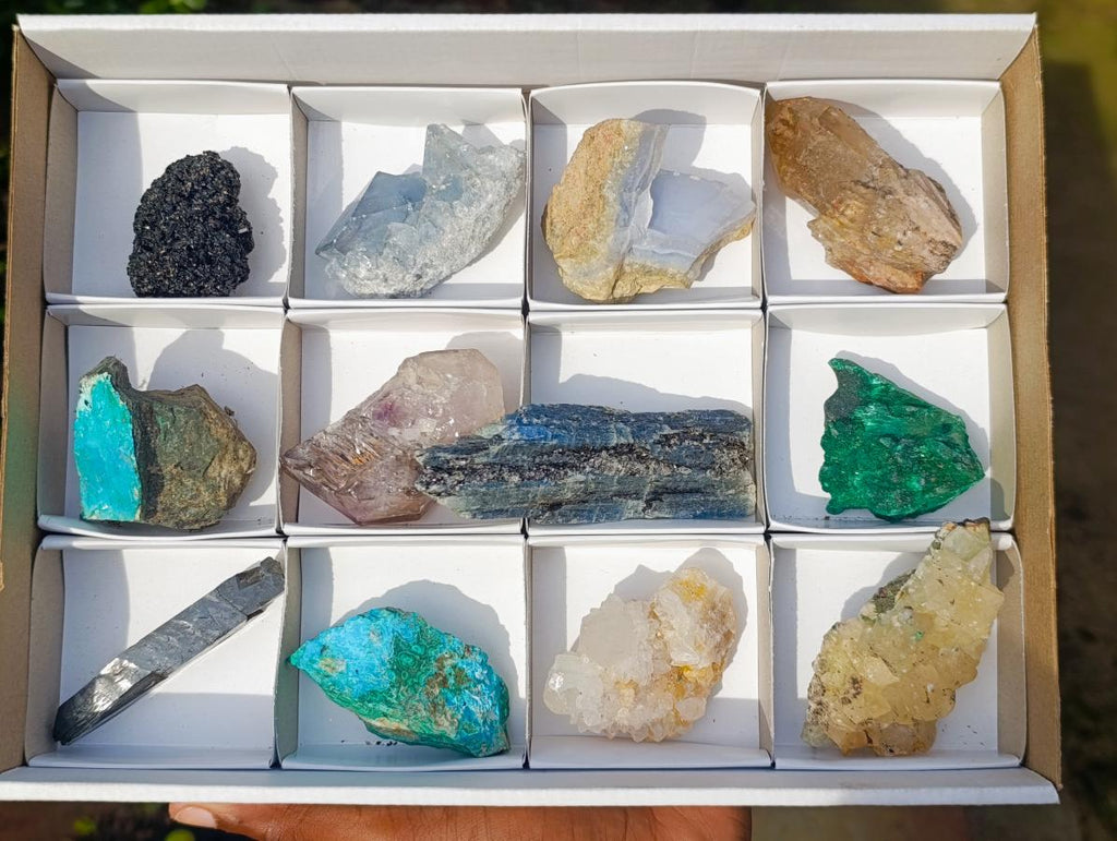 Natural Mix of African Minerals and Crystals Set of 12 x 1 From Southern Africa