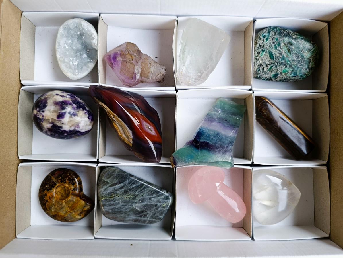Polished Mix of African Minerals and Crystal Set of 12 x 1 From Southern Africa