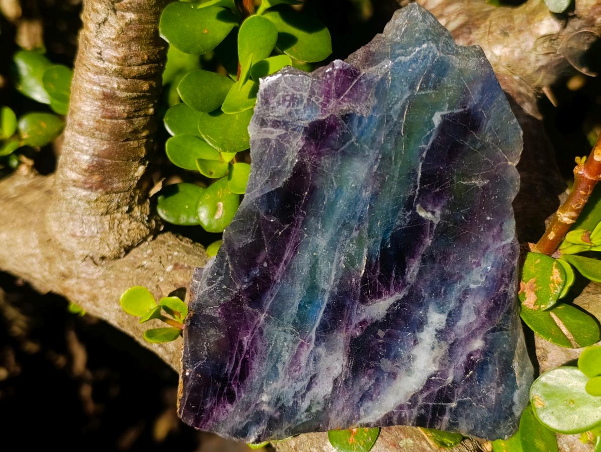 Polished Translucent Watermelon Fluorite Slice x 1 From Uis, Namibia