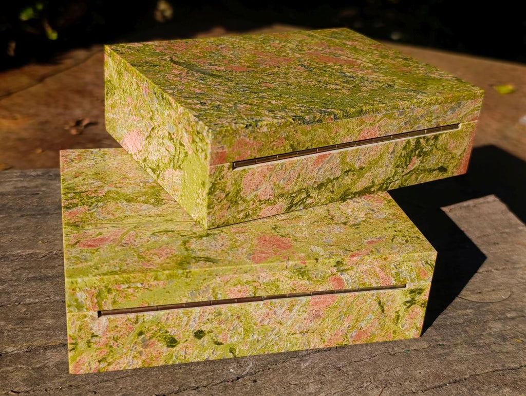 Hand Made Green and Pink Unakite Jewellery Box -Sold Per Piece - From Messina, South Africa