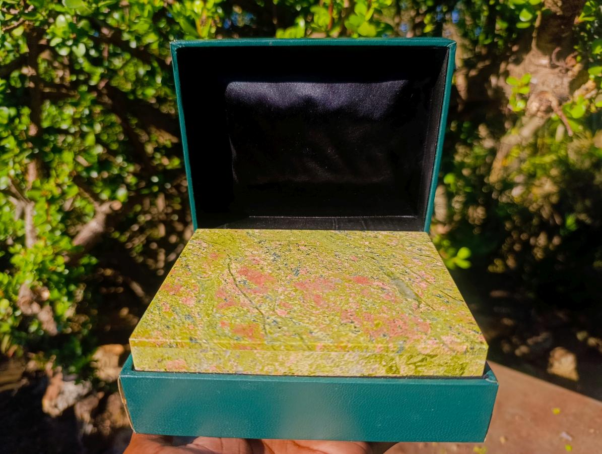 Hand Made Green and Pink Unakite Jewellery Box -Sold Per Piece - From Messina, South Africa