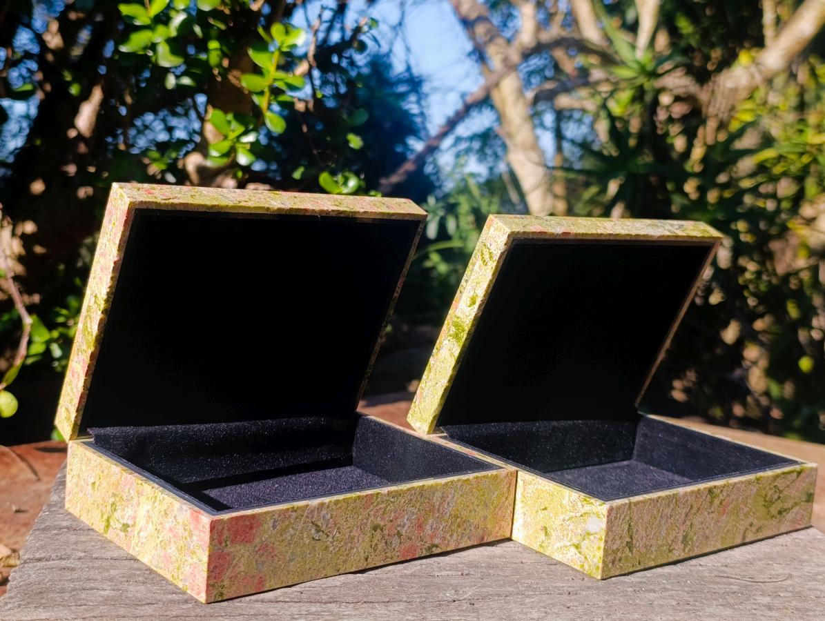 Hand Made Green and Pink Unakite Jewellery Box -Sold Per Piece - From Messina, South Africa