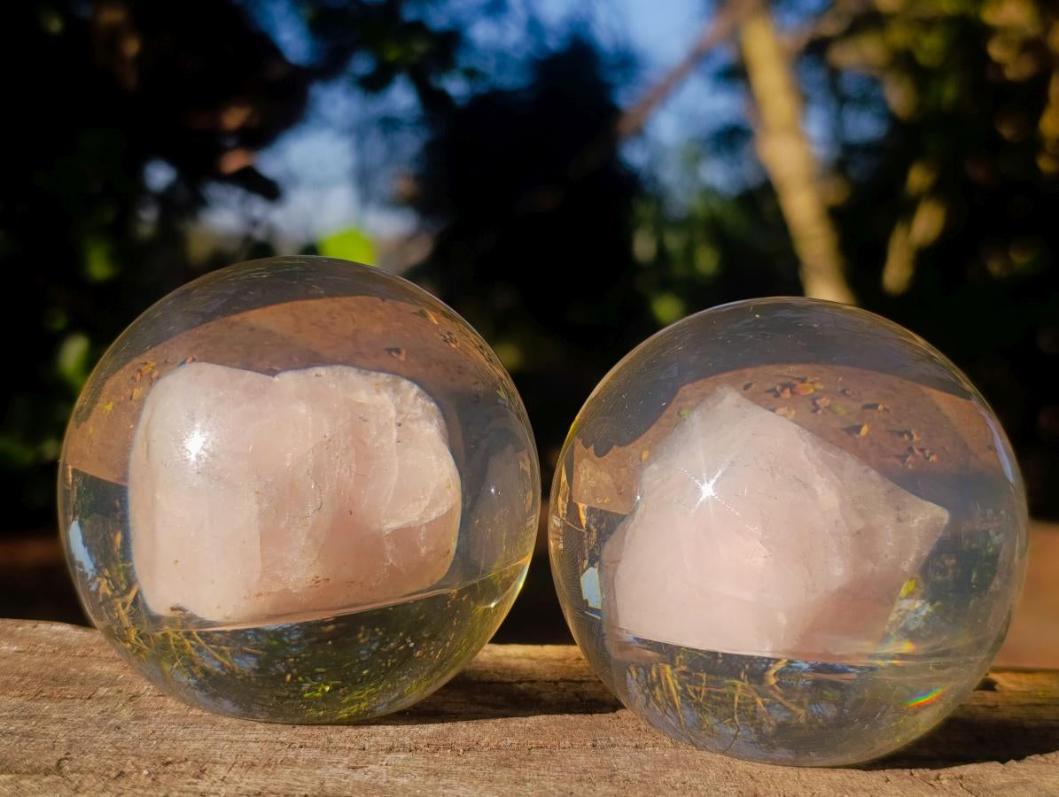 Hand Made Rose Quartz Paperweight Perspex Ball - Sold Per Piece - From South Africa