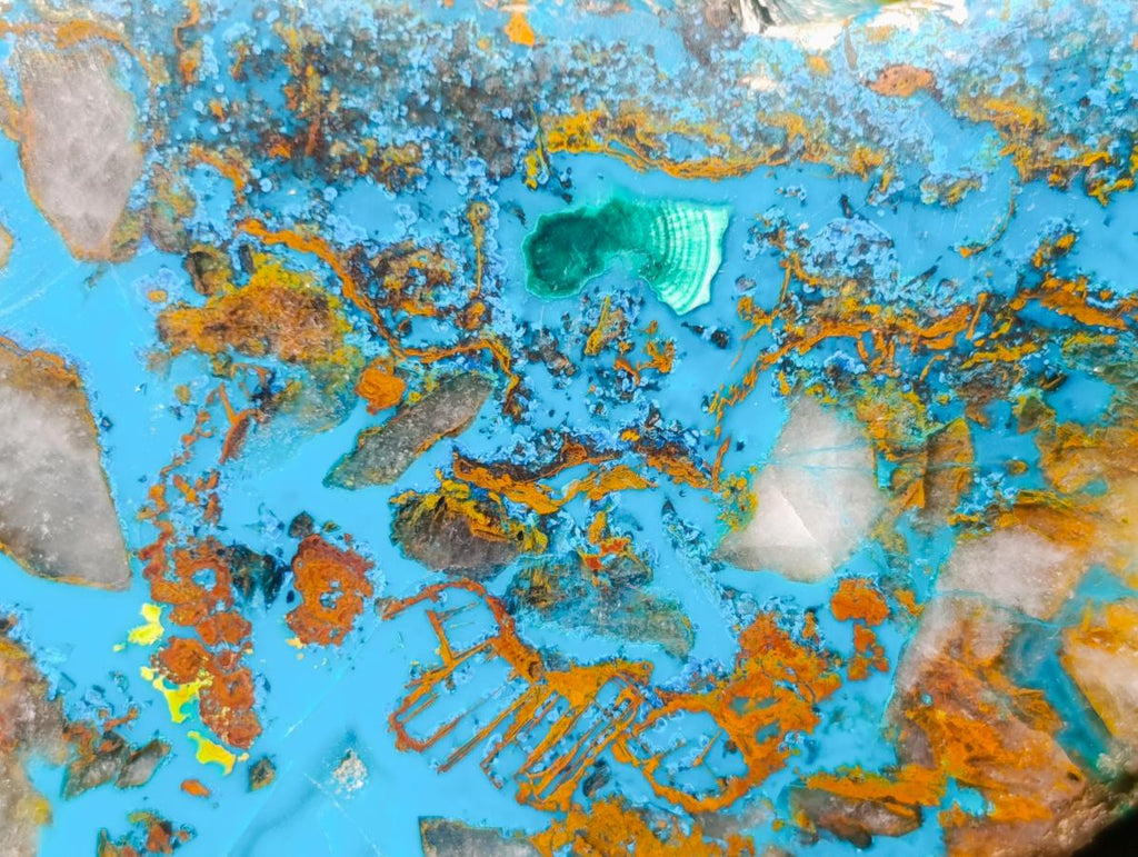 Polished One Side Shattuckite with Silica Chrysocolla and Malachite Slice x 1 From Kaokoveld, Namibia