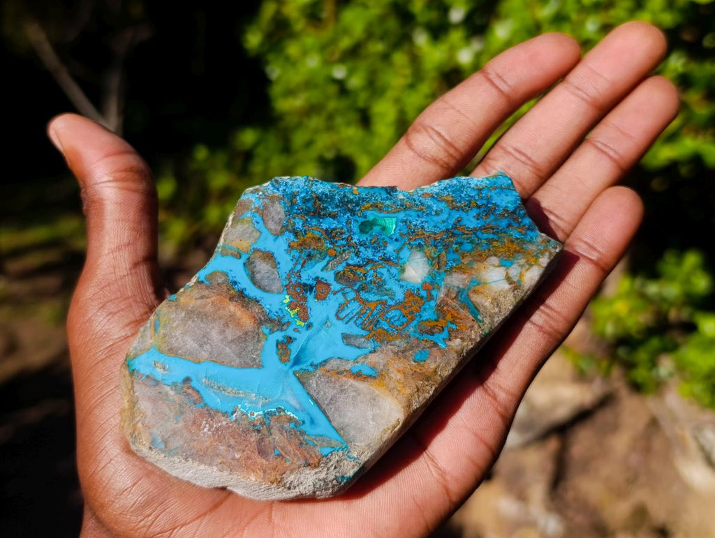 Polished One Side Shattuckite with Silica Chrysocolla and Malachite Slice x 1 From Kaokoveld, Namibia