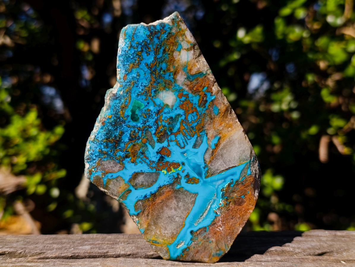 Polished One Side Shattuckite with Silica Chrysocolla and Malachite Slice x 1 From Kaokoveld, Namibia