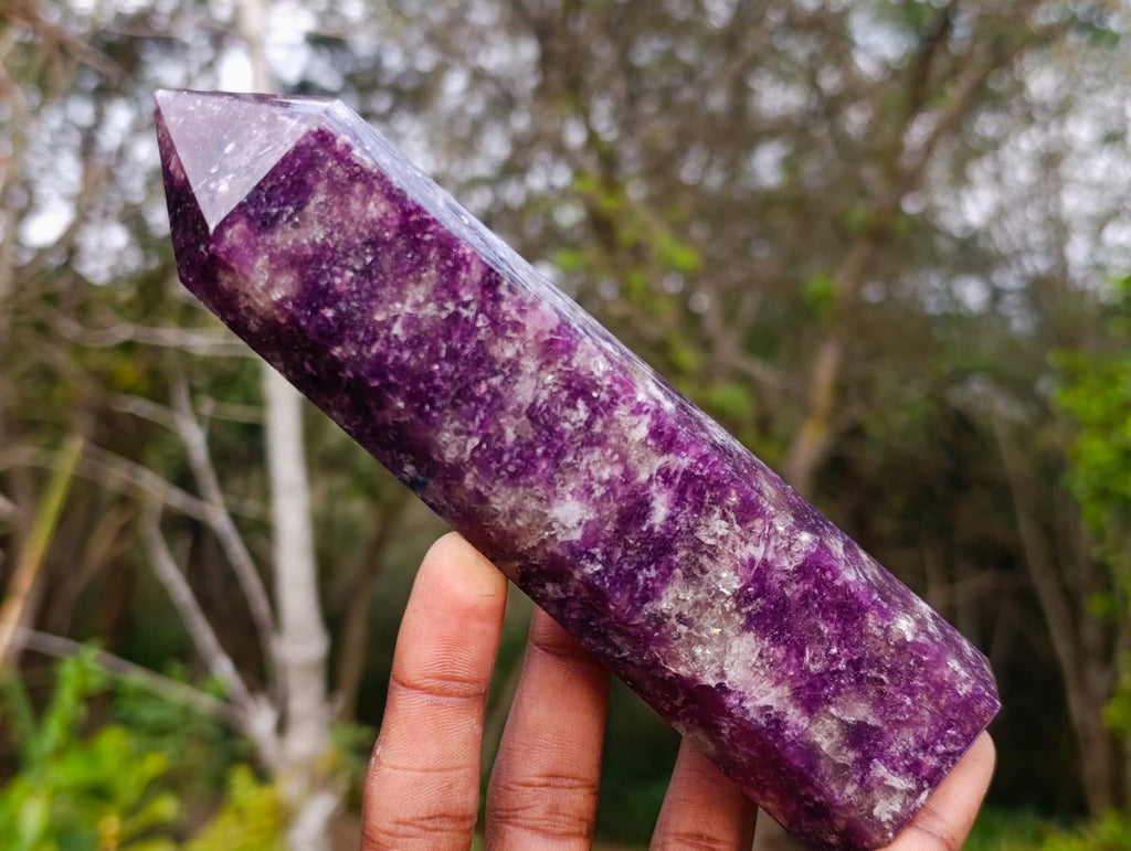 Polished Deep Purple Lepidolite Display Crystal with Smokey Quartz x 1 From Madagascar