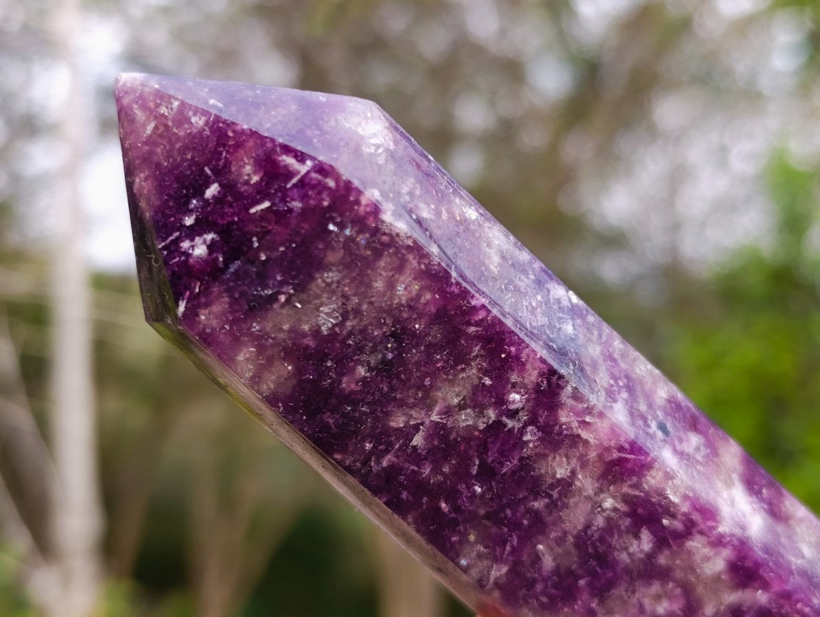Polished Deep Purple Lepidolite Display Crystal with Smokey Quartz x 1 From Madagascar