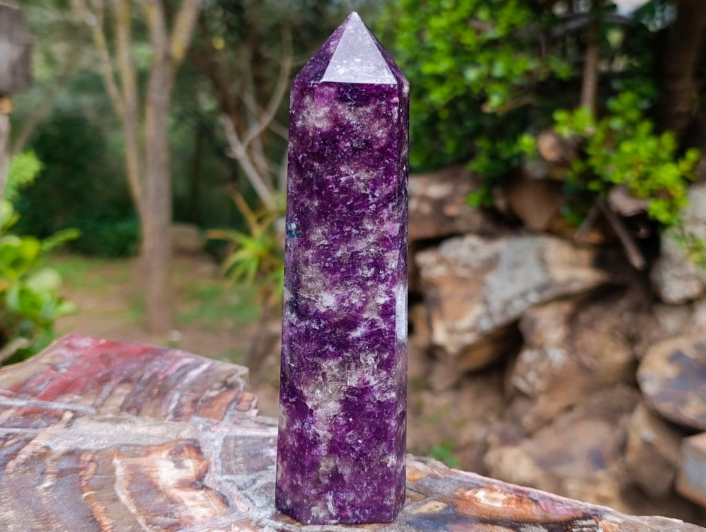 Polished Deep Purple Lepidolite Display Crystal with Smokey Quartz x 1 From Madagascar