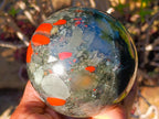 Polished Medium Size Bloodstone Gemstone Sphere with Pyrite x 1 From Swaziland