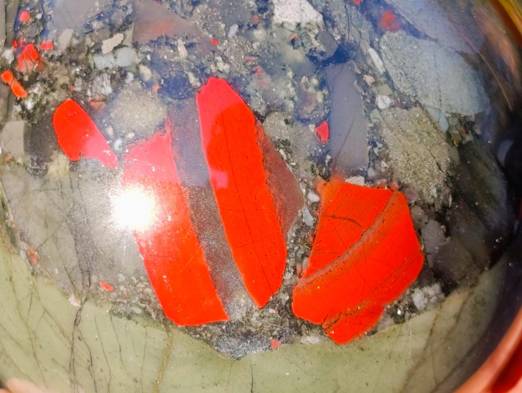 Polished Medium Size Bloodstone Gemstone Sphere with Pyrite x 1 From Swaziland