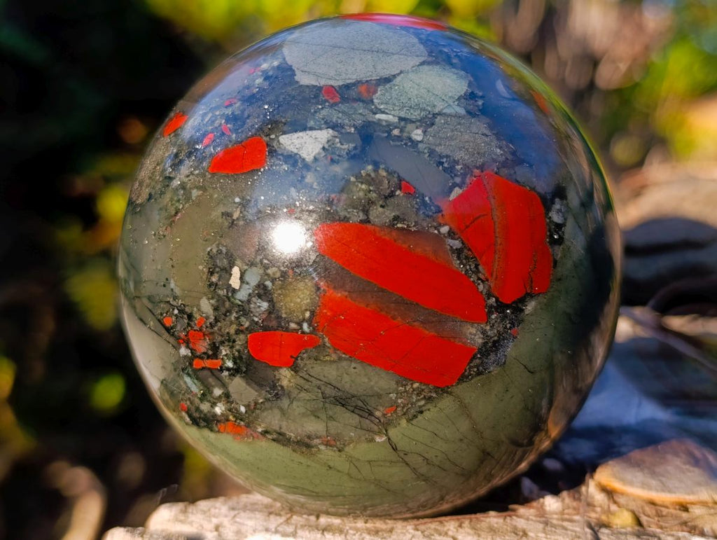 Polished Medium Size Bloodstone Gemstone Sphere with Pyrite x 1 From Swaziland