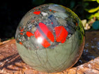 Polished Medium Size Bloodstone Gemstone Sphere with Pyrite x 1 From Swaziland