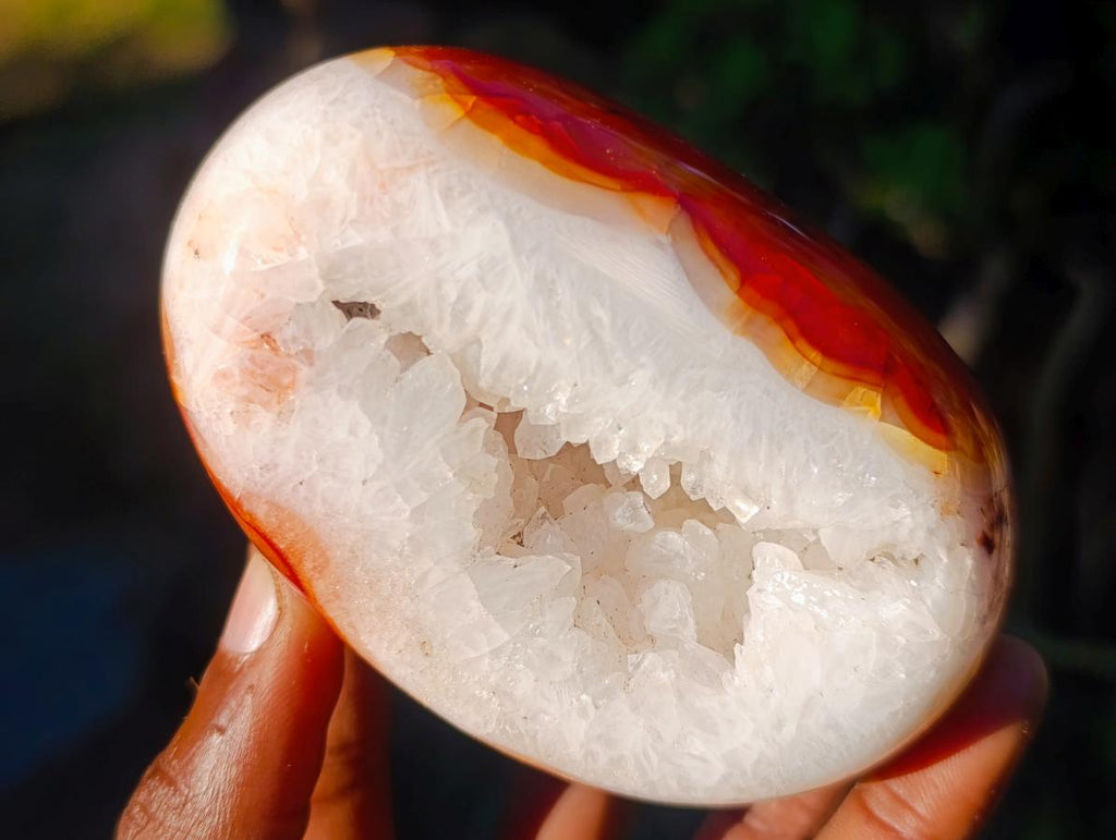 Polished Crystalline Geode Carnelian Gemstone Free Form Pair x 1 From Madagascar