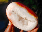 Polished Crystalline Geode Carnelian Gemstone Free Form Pair x 1 From Madagascar