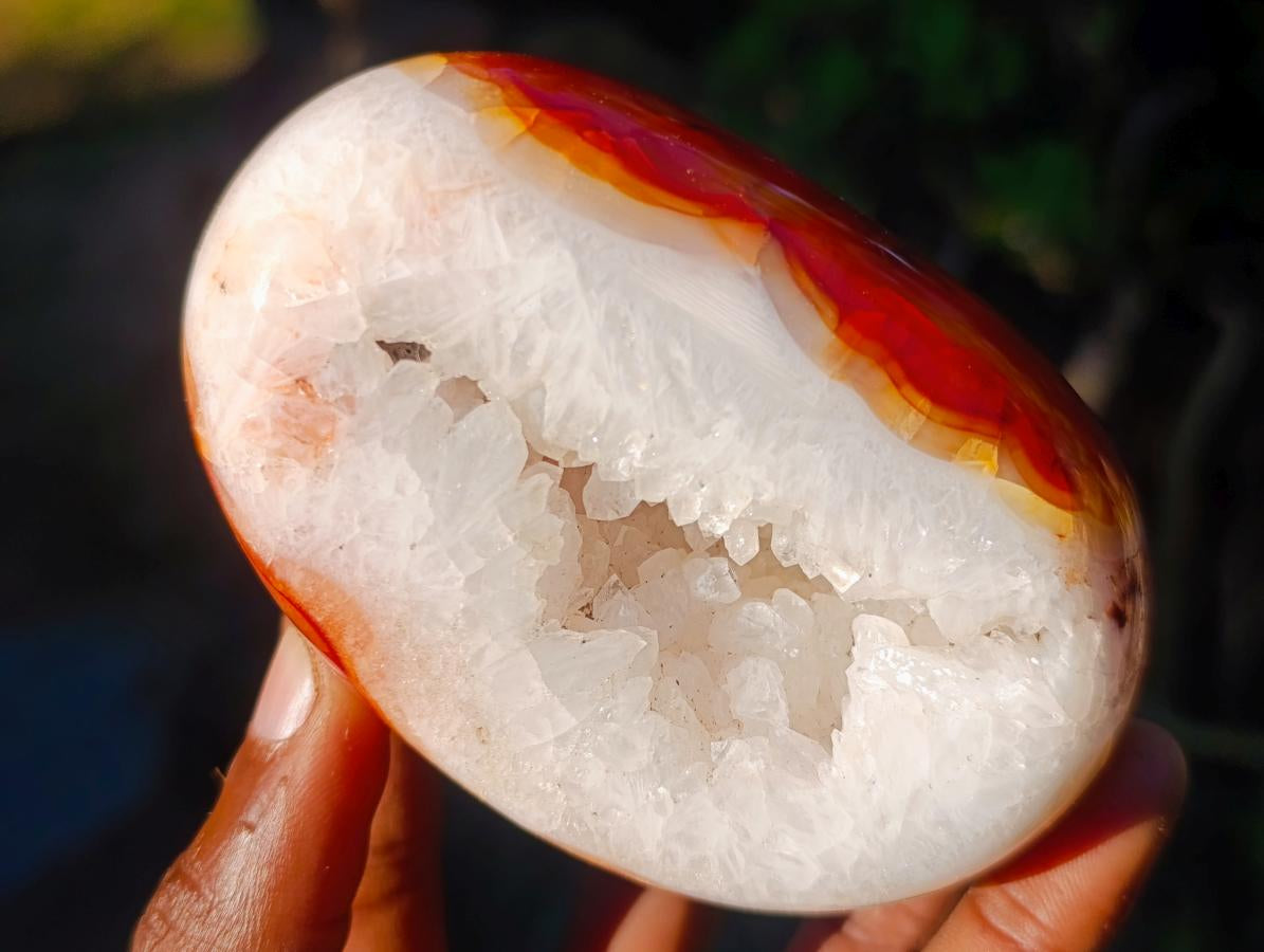 Polished Crystalline Geode Carnelian Gemstone Free Form Pair x 1 From Madagascar