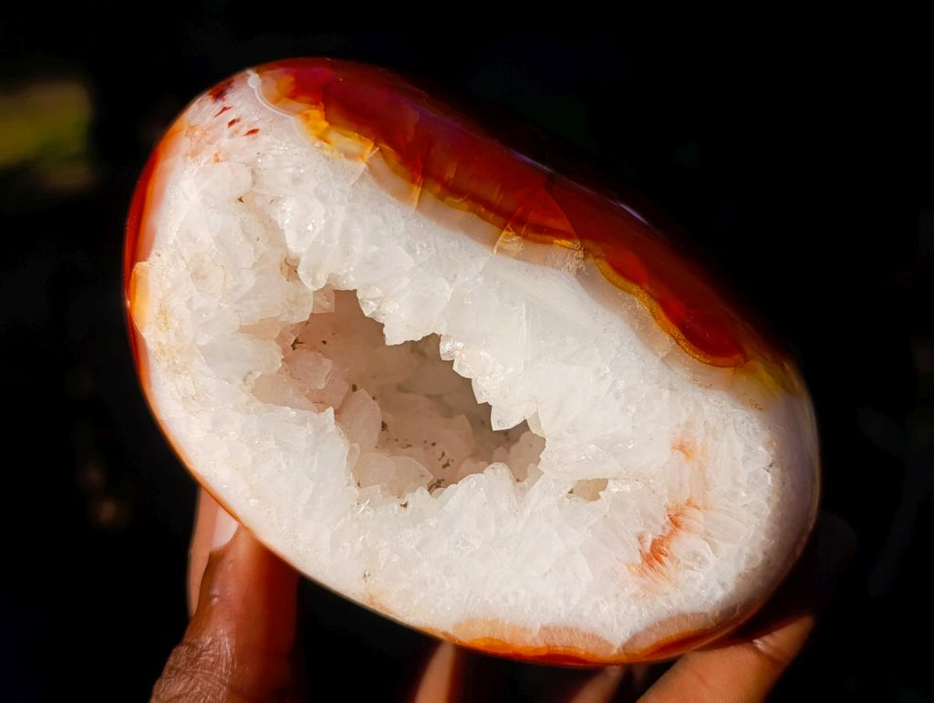 Polished Crystalline Geode Carnelian Gemstone Free Form Pair x 1 From Madagascar