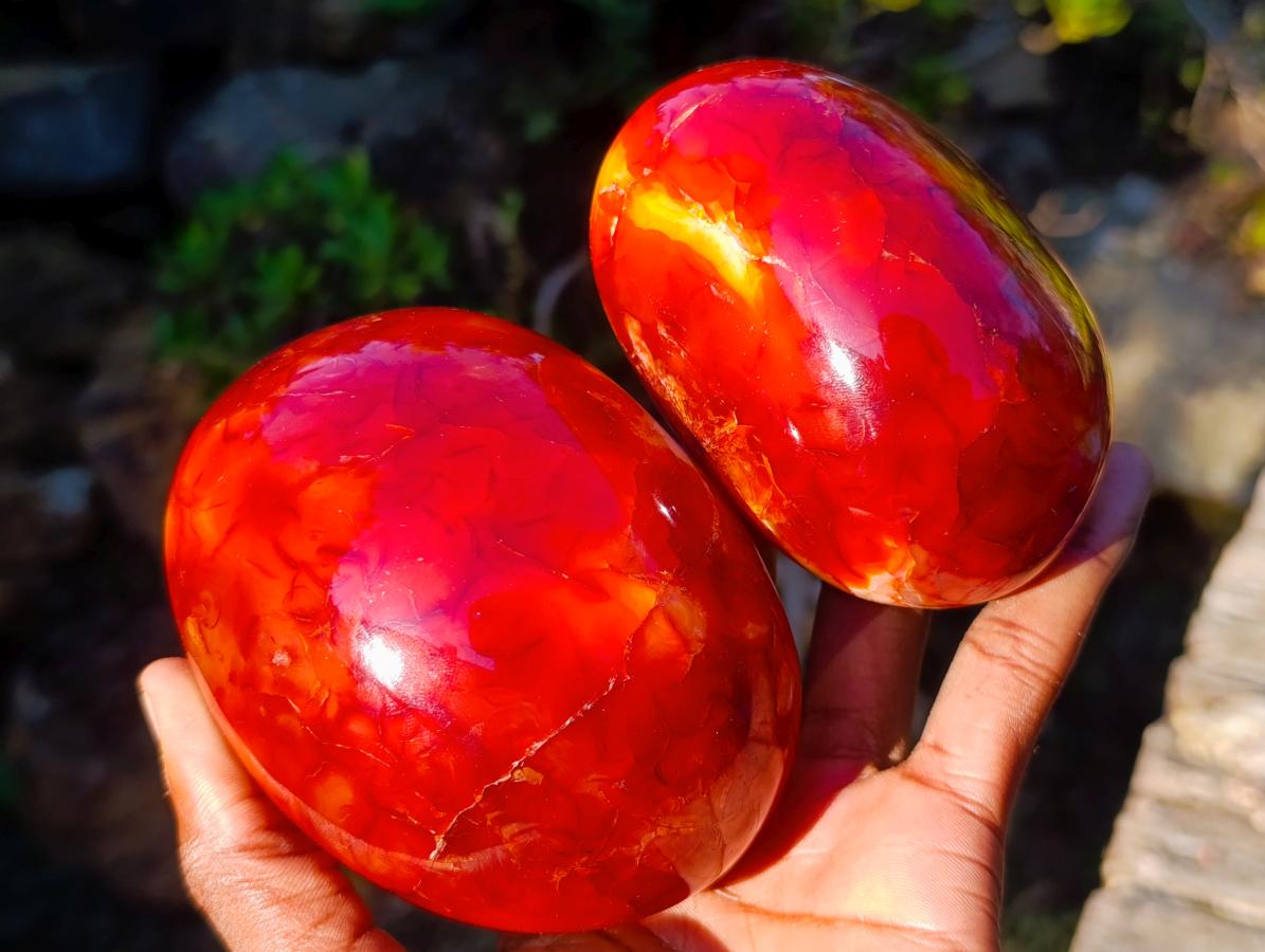 Polished Crystalline Geode Carnelian Gemstone Free Form Pair x 1 From Madagascar