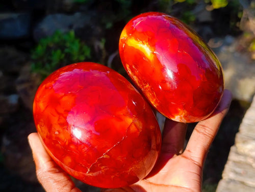 Polished Crystalline Geode Carnelian Gemstone Free Form Pair x 1 From Madagascar