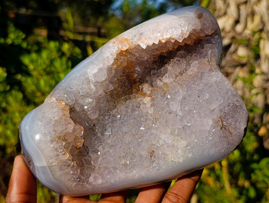 Polished Banded Agate Crystalline Centred Geode x 1 From Maintirano, Madagascar