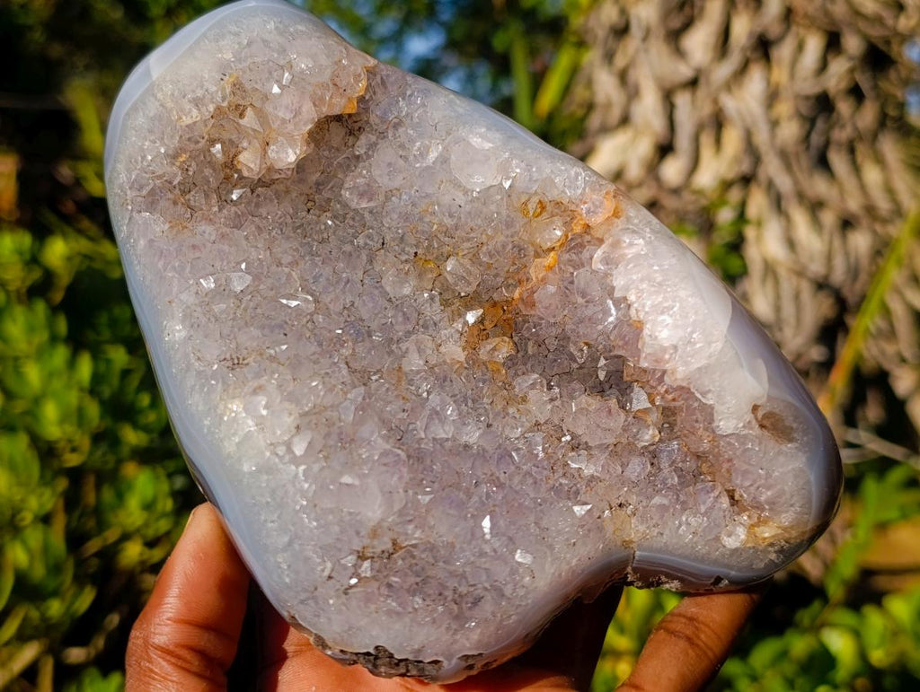 Polished Banded Agate Crystalline Centred Geode x 1 From Maintirano, Madagascar