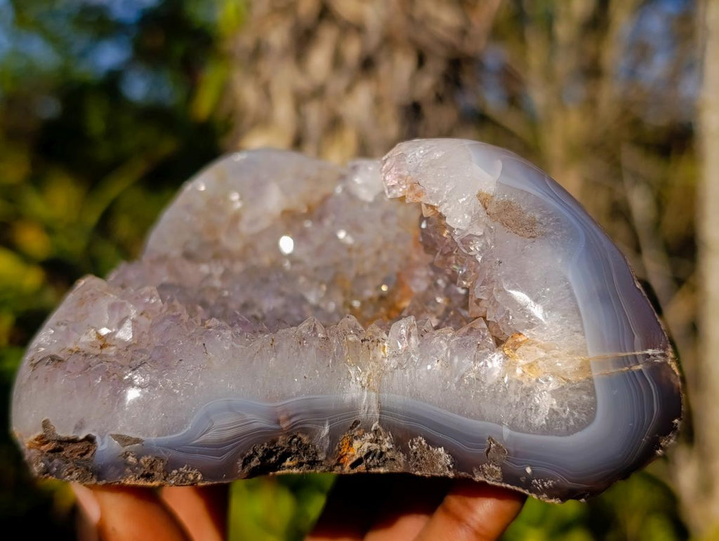 Polished Banded Agate Crystalline Centred Geode x 1 From Maintirano, Madagascar