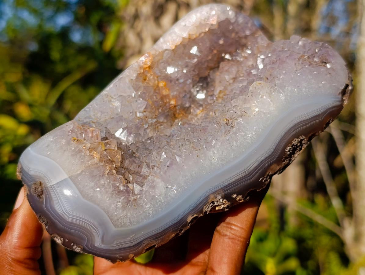 Polished Banded Agate Crystalline Centred Geode x 1 From Maintirano, Madagascar