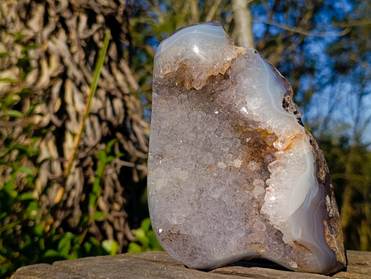 Polished Banded Agate Crystalline Centred Geode x 1 From Maintirano, Madagascar