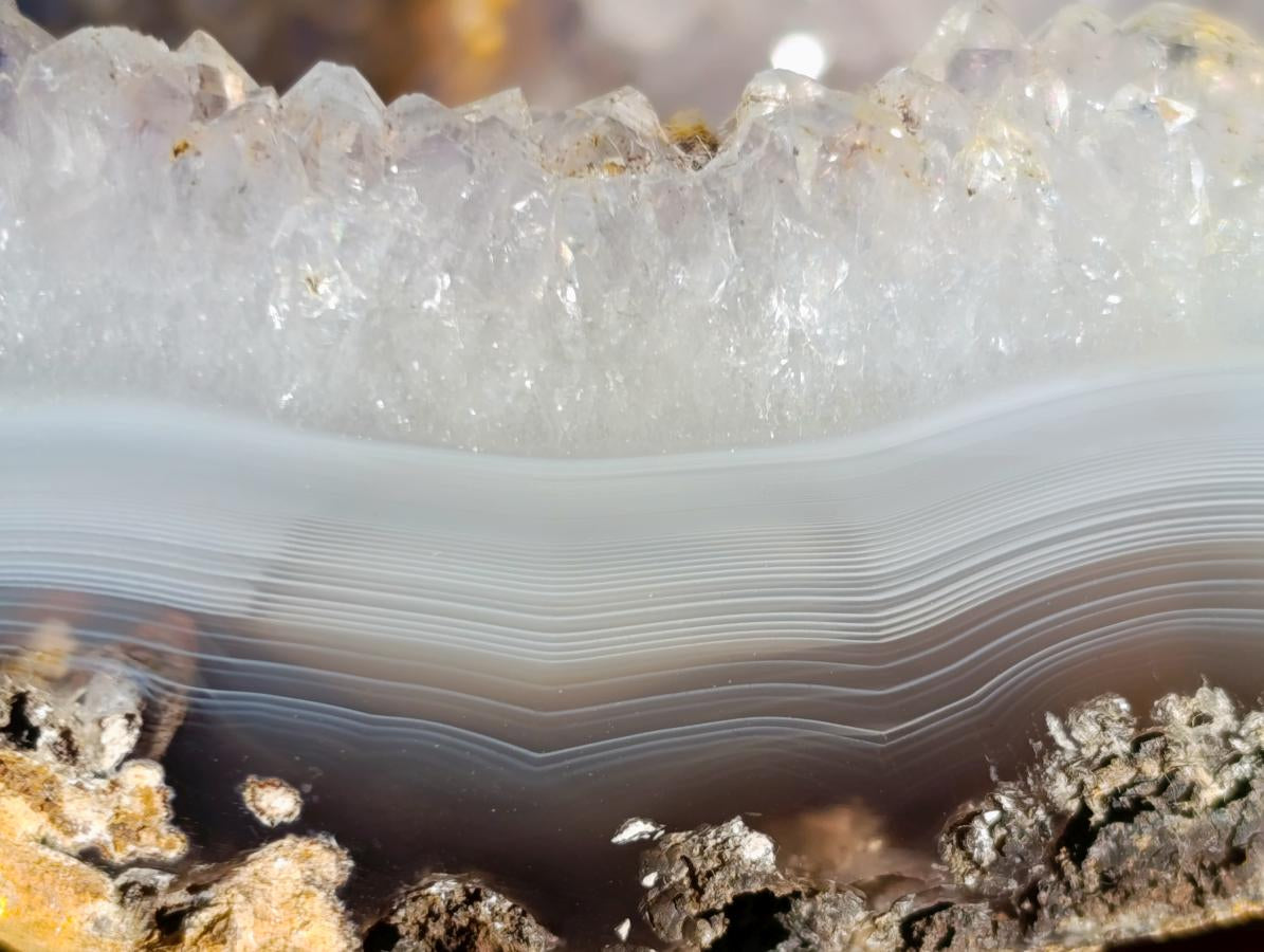 Polished Banded Agate Crystalline Centred Geode x 1 From Maintirano, Madagascar
