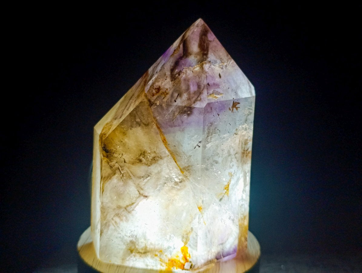 Polished Smokey Amethyst Window Quartz Crystal with Enhydro x 1 From Akansobe Madagascar