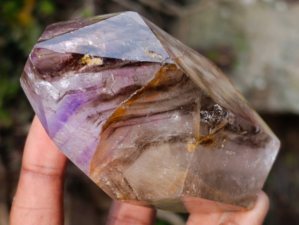Polished Smokey Amethyst Window Quartz Crystal with Enhydro x 1 From Akansobe Madagascar