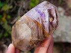 Polished Smokey Amethyst Window Quartz Crystal with Enhydro x 1 From Akansobe Madagascar