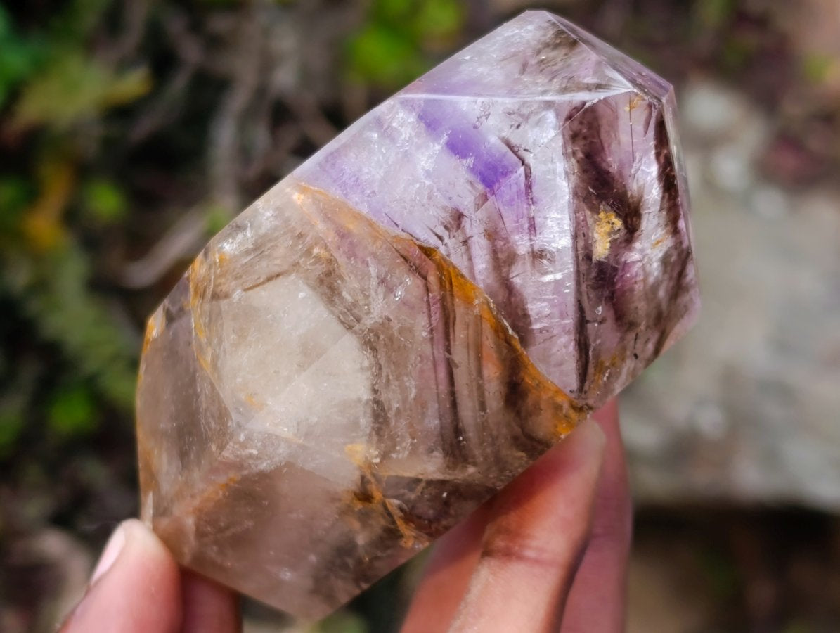 Polished Smokey Amethyst Window Quartz Crystal with Enhydro x 1 From Akansobe Madagascar