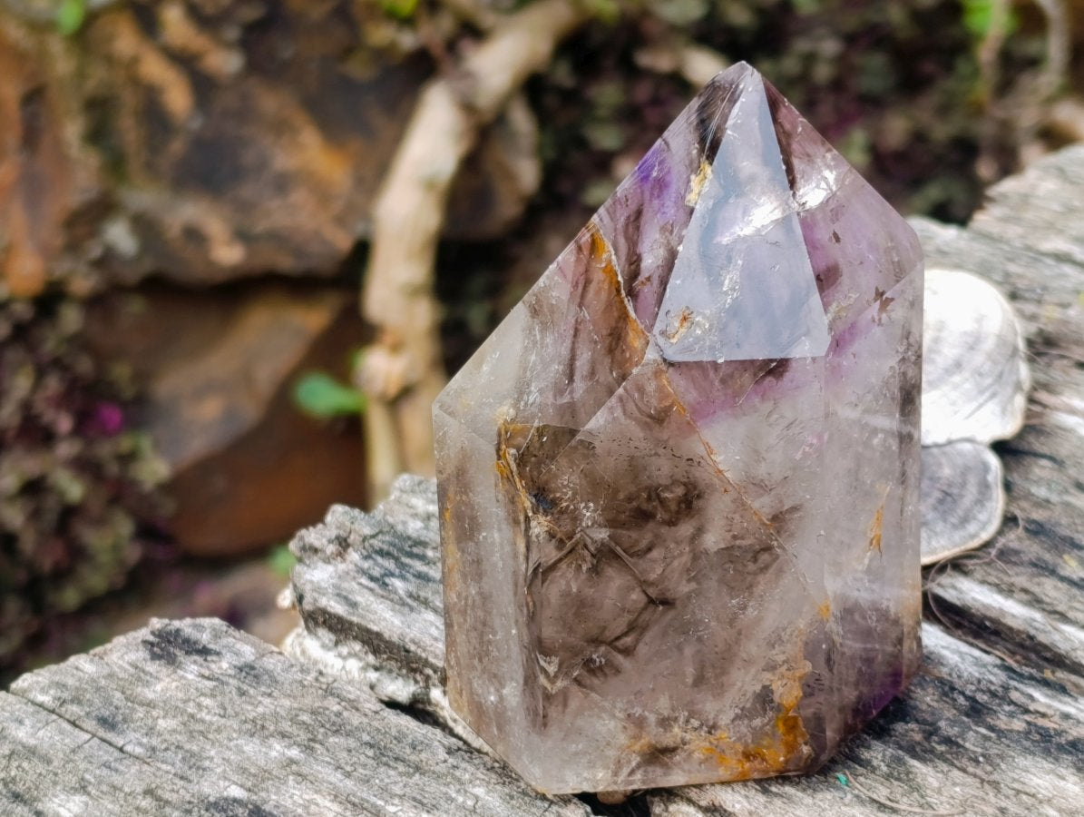 Polished Smokey Amethyst Window Quartz Crystal with Enhydro x 1 From Akansobe Madagascar