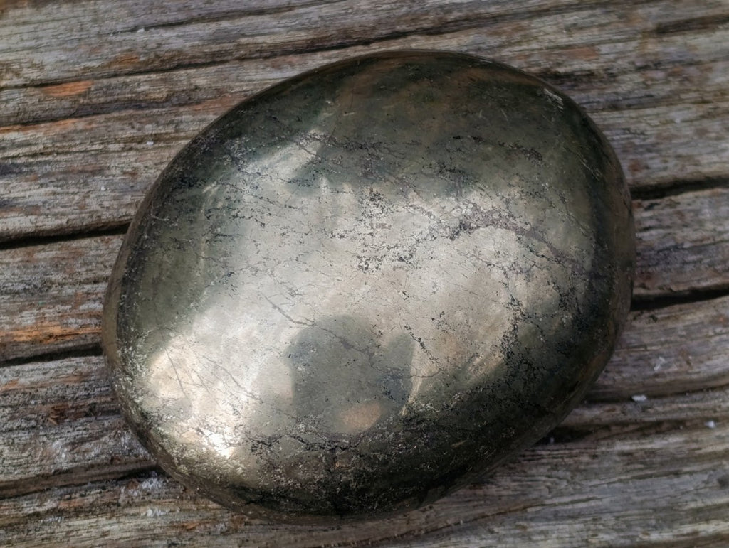 Polished Basalt and Pyrite Pharaoh Stone Palm Stone x 1 From Iron Duke Mine, Zimbabwe