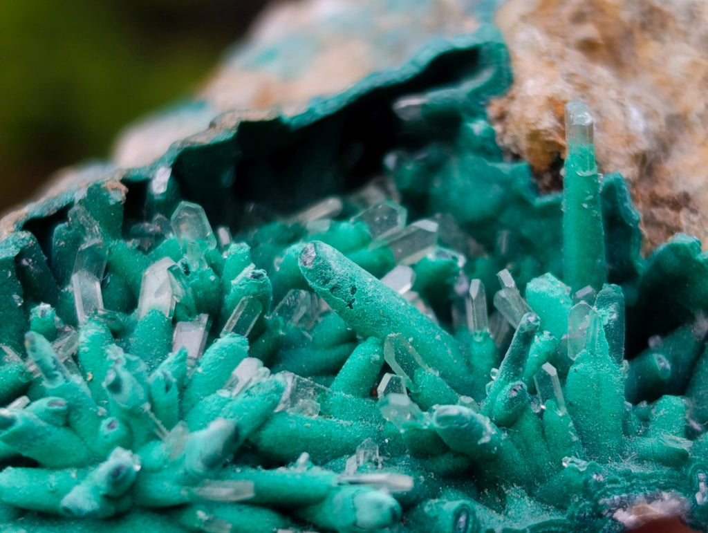 Natural Super Rare Acicular Malachite Barite Specimen x 1 From Shinkolobwe Mine, Congo
