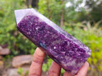 Polished Deep Purple Lepidolite Display Crystal with Smokey Quartz x 1 From Madagascar