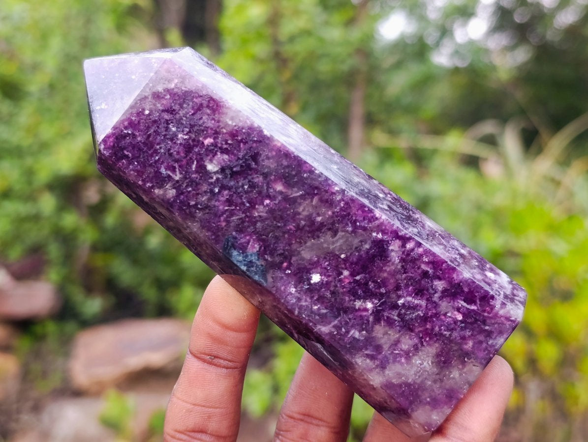 Polished Deep Purple Lepidolite Display Crystal with Smokey Quartz x 1 From Madagascar