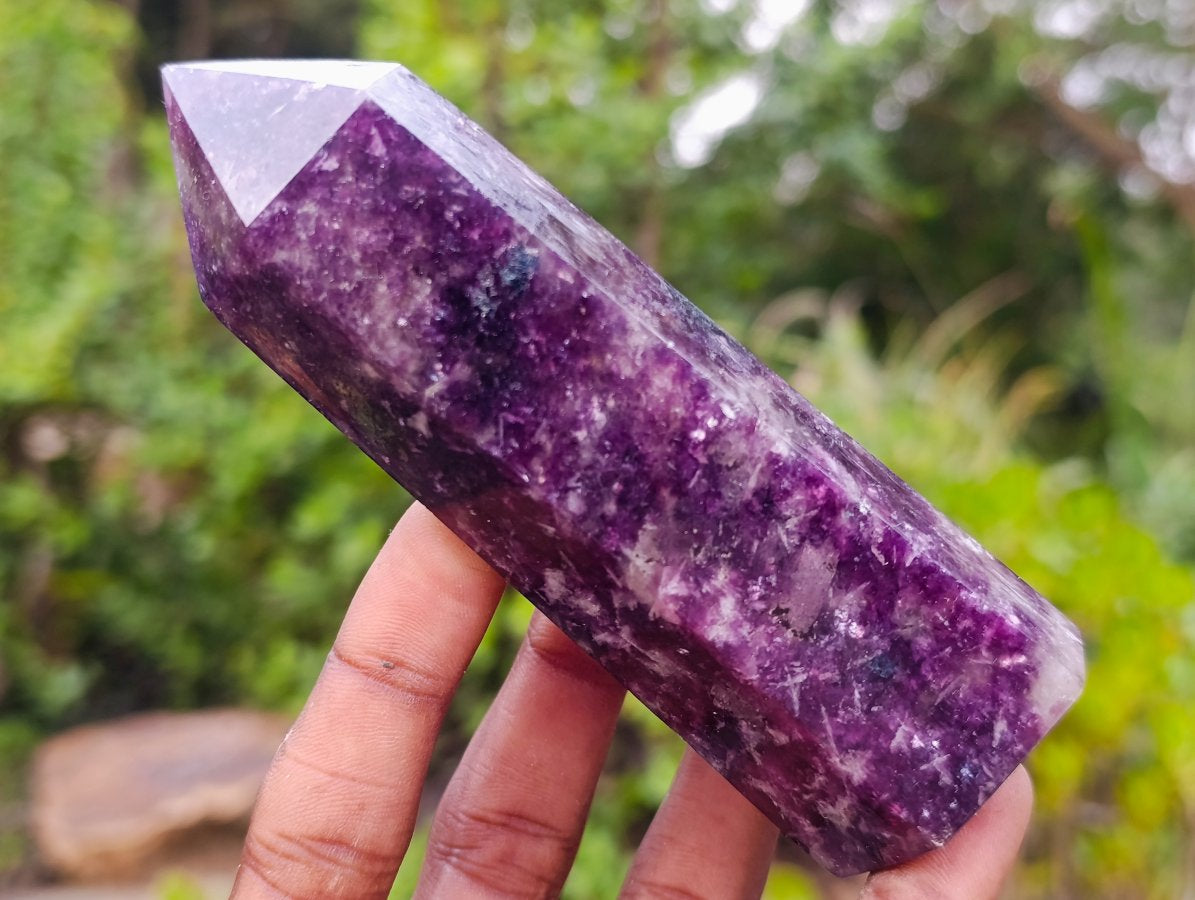 Polished Deep Purple Lepidolite Display Crystal with Smokey Quartz x 1 From Madagascar