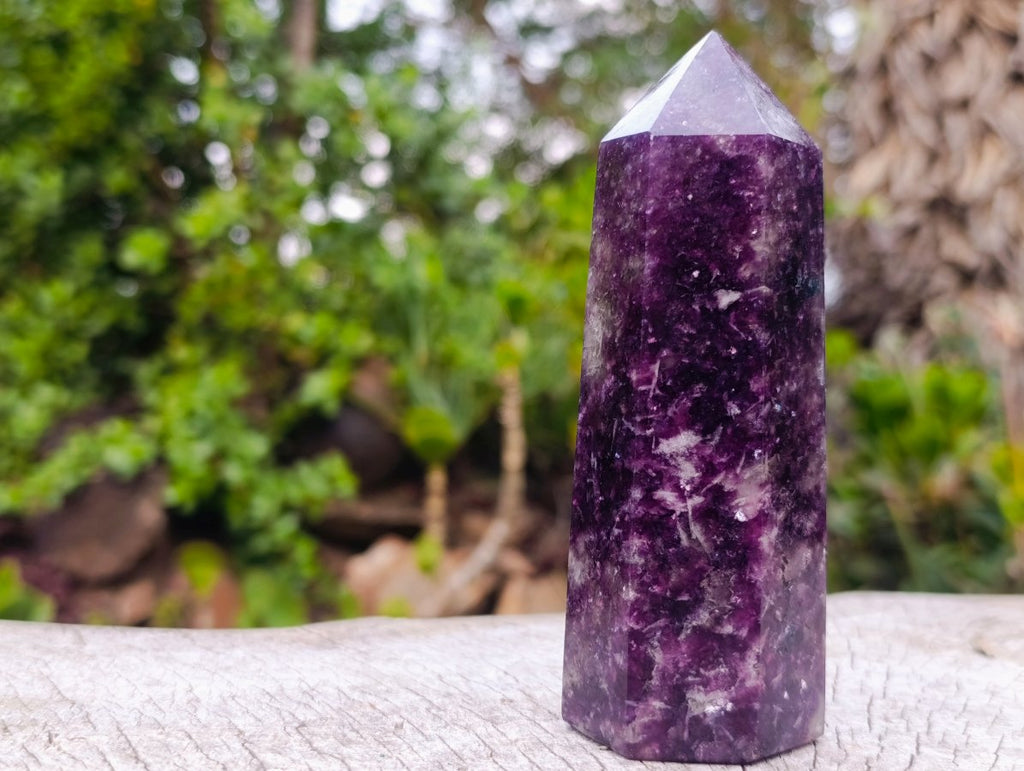 Polished Deep Purple Lepidolite Display Crystal with Smokey Quartz x 1 From Madagascar