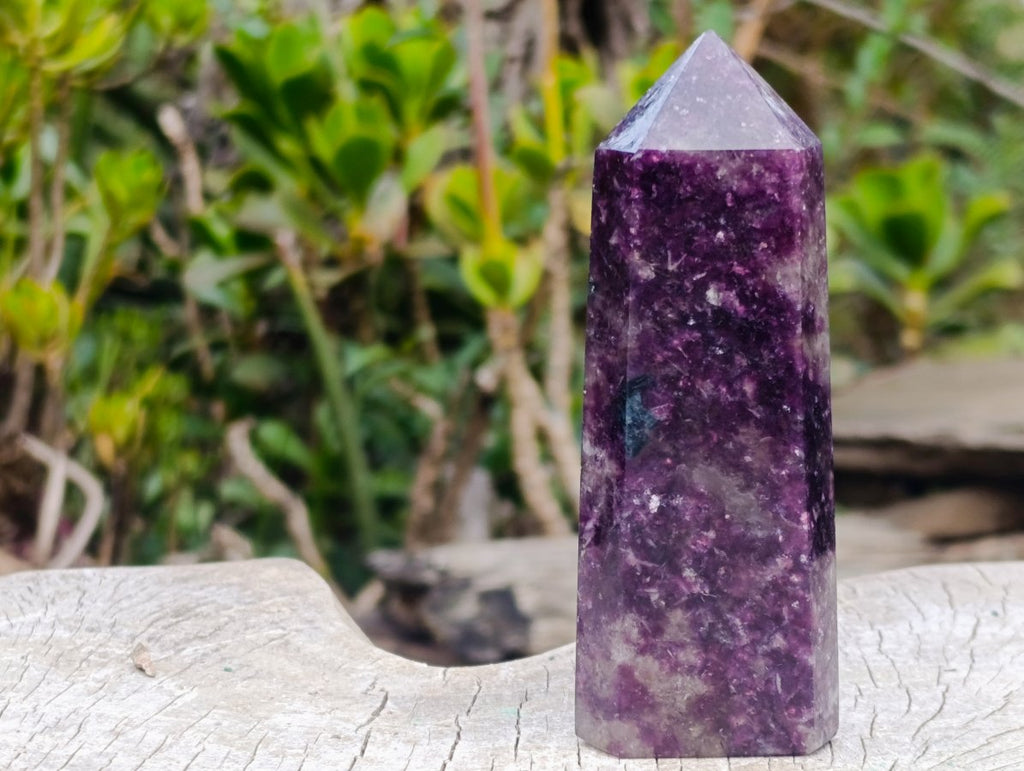 Polished Deep Purple Lepidolite Display Crystal with Smokey Quartz x 1 From Madagascar