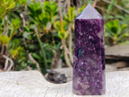 Polished Deep Purple Lepidolite Display Crystal with Smokey Quartz x 1 From Madagascar