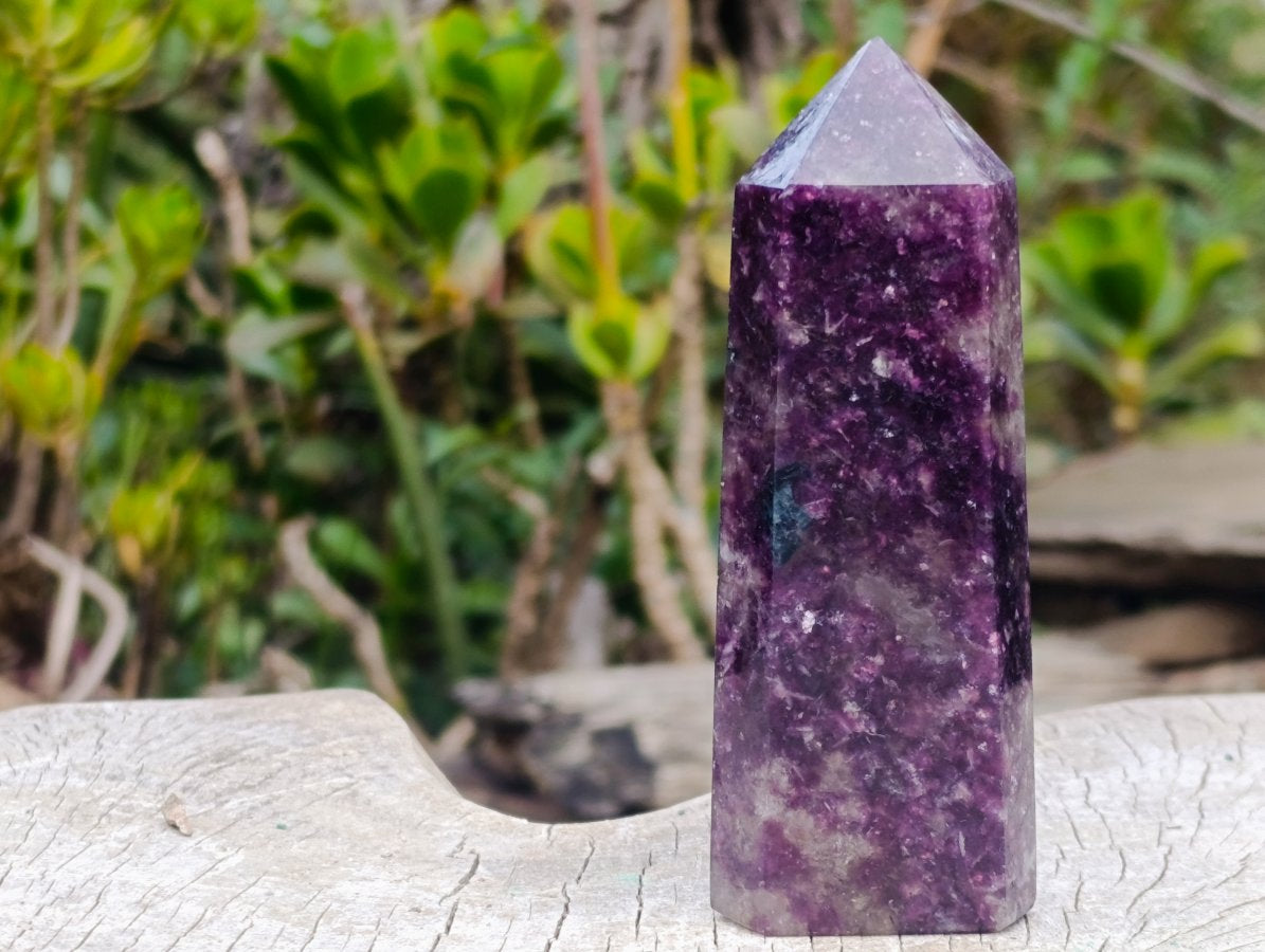 Polished Deep Purple Lepidolite Display Crystal with Smokey Quartz x 1 From Madagascar