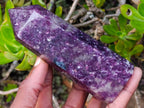 Polished Deep Purple Lepidolite Display Crystal with Smokey Quartz x 1 From Madagascar