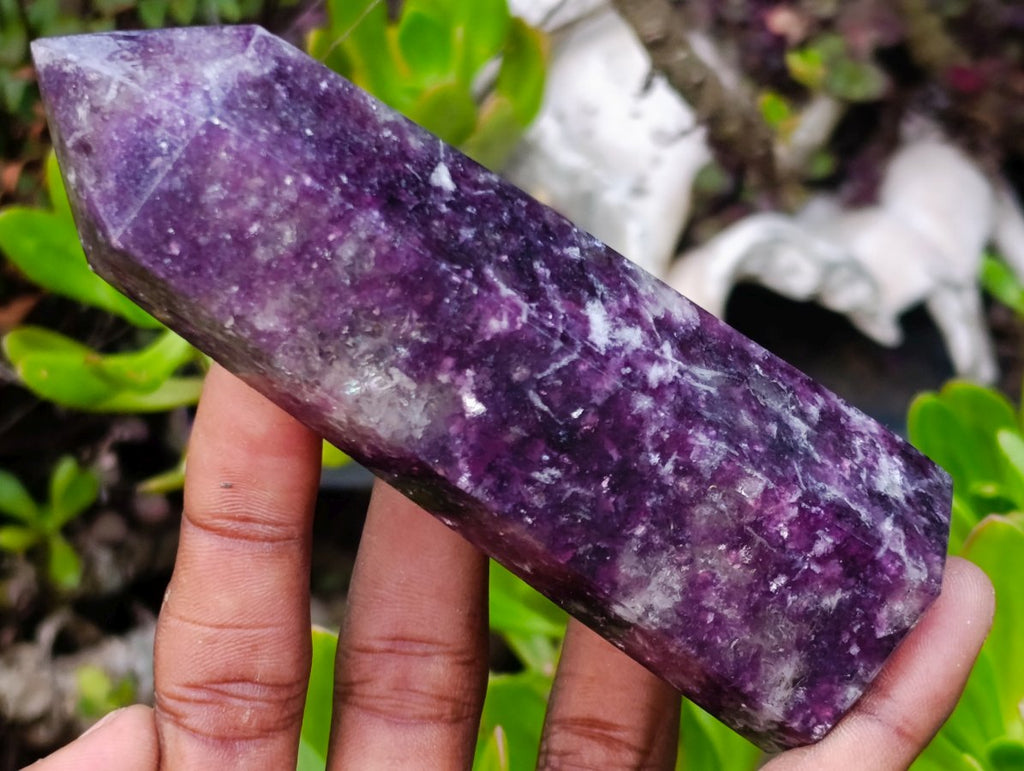 Polished Deep Purple Lepidolite Display Crystal with Smokey Quartz x 1 From Madagascar