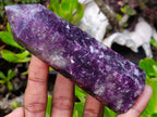 Polished Deep Purple Lepidolite Display Crystal with Smokey Quartz x 1 From Madagascar